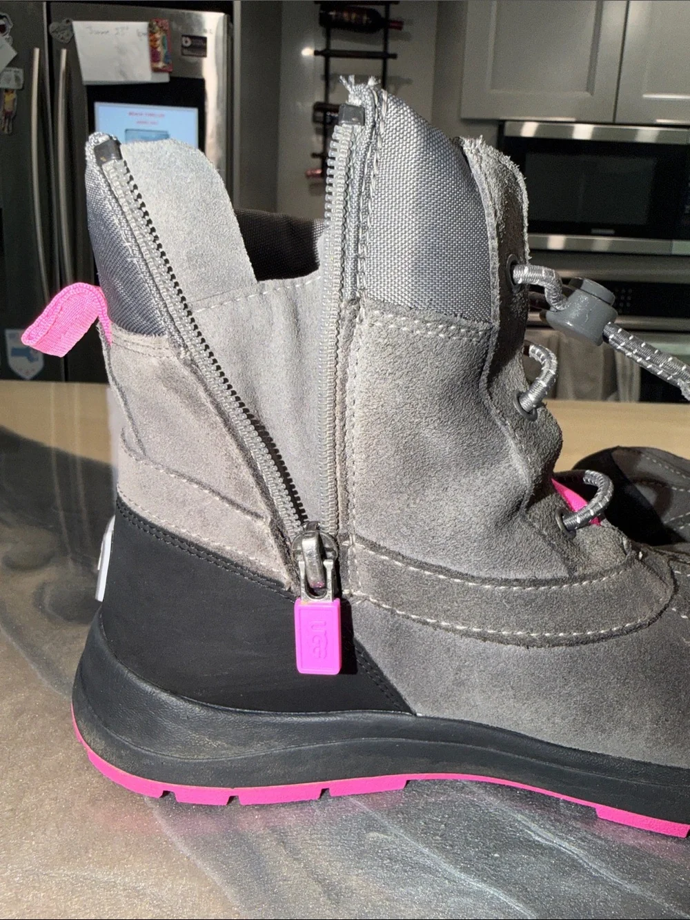 UGG Gray and Pink Waterproof Lace-Top Snow Boots